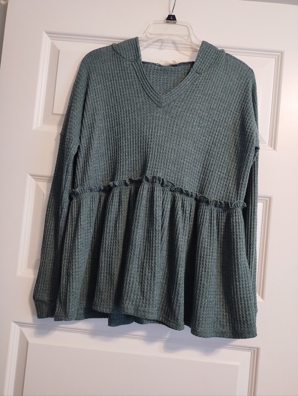 Peach Love California Waffle Knit Ruffle Top - Sage Green